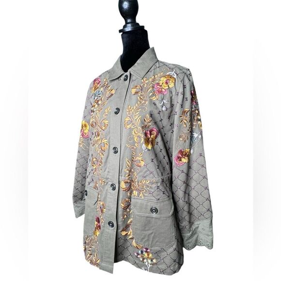 LOGO Button Down Floral Embroidered Shirt XXS - Picture 3 of 8